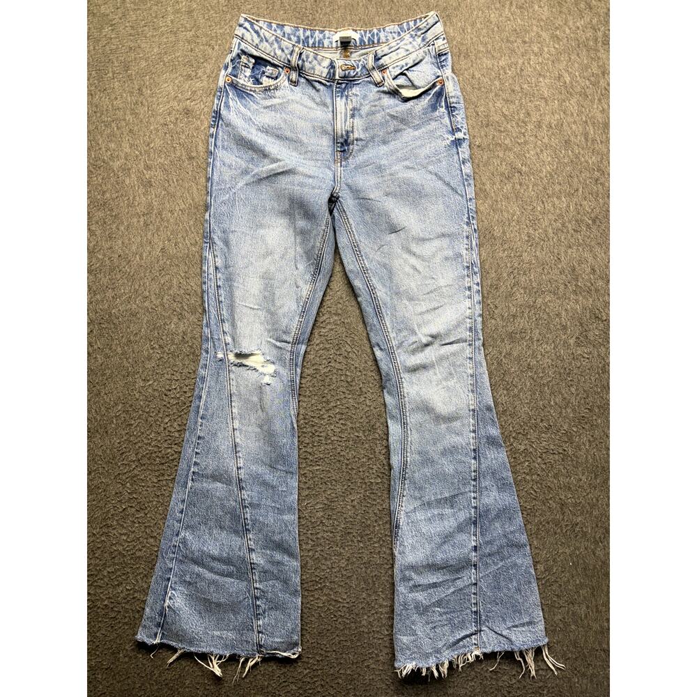 Forever 21 Premium Women’s Flare Jeans Size 28 – Distressed Hem & Thigh –
